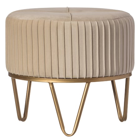 Fabulaxe Round Velvet Ottoman Stool Raised with Hairpin Gold Base, Cream, Small QI004324.CM.S